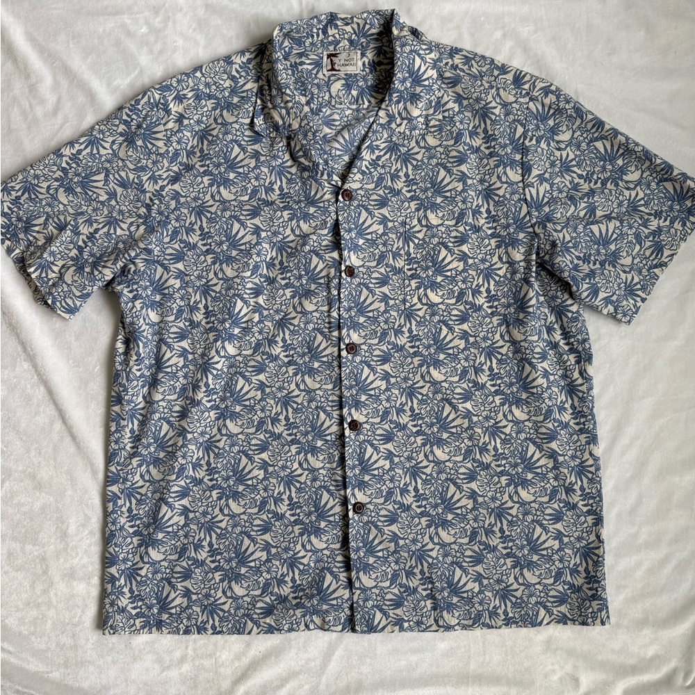 Men's Blue Floral Aloha Shirt Y Not Hawai’i Size XL